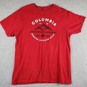 VTG Columbia Sportswear Company T Shirt Men's L Red PDX ORE 1938 Outdoors Gear